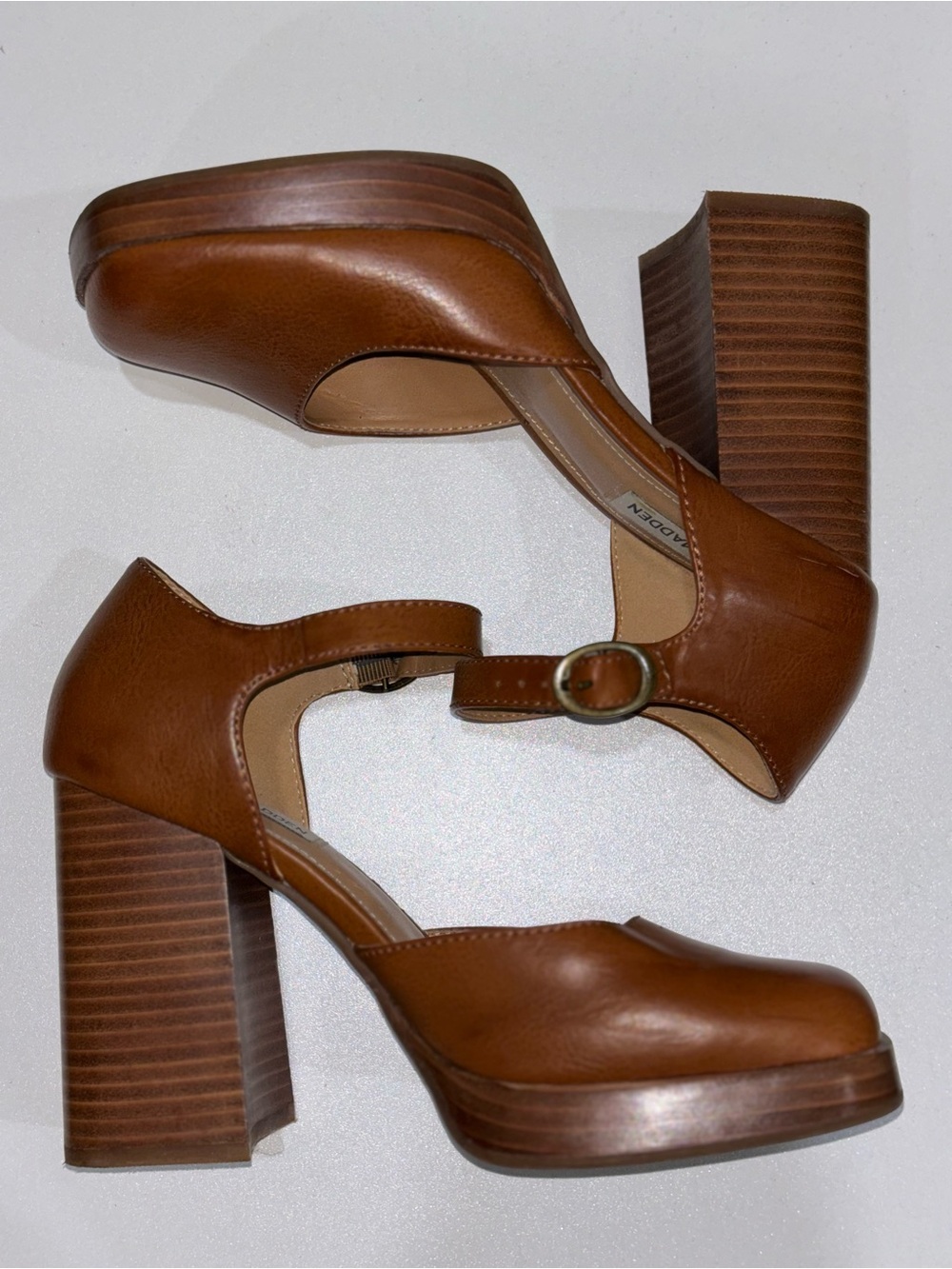 Steve Madden Tan Brown Mary Jane Block Heel Pumps
